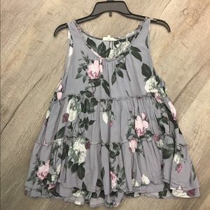 Gray and pink floral layered tank top
